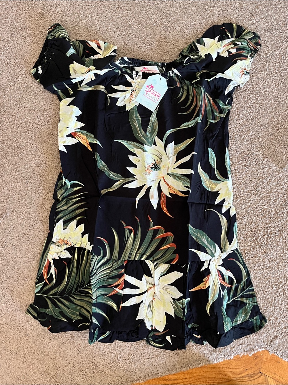 NEW Black Tropical Off-Shoulder Floral Dress